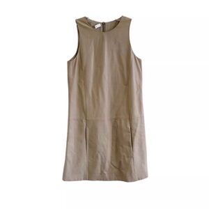 Brunello Cucinelli Tan Leather Silk Sleeveless Mini Shift Dress